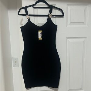 Elegant Black Mini Dress with Gold Accents